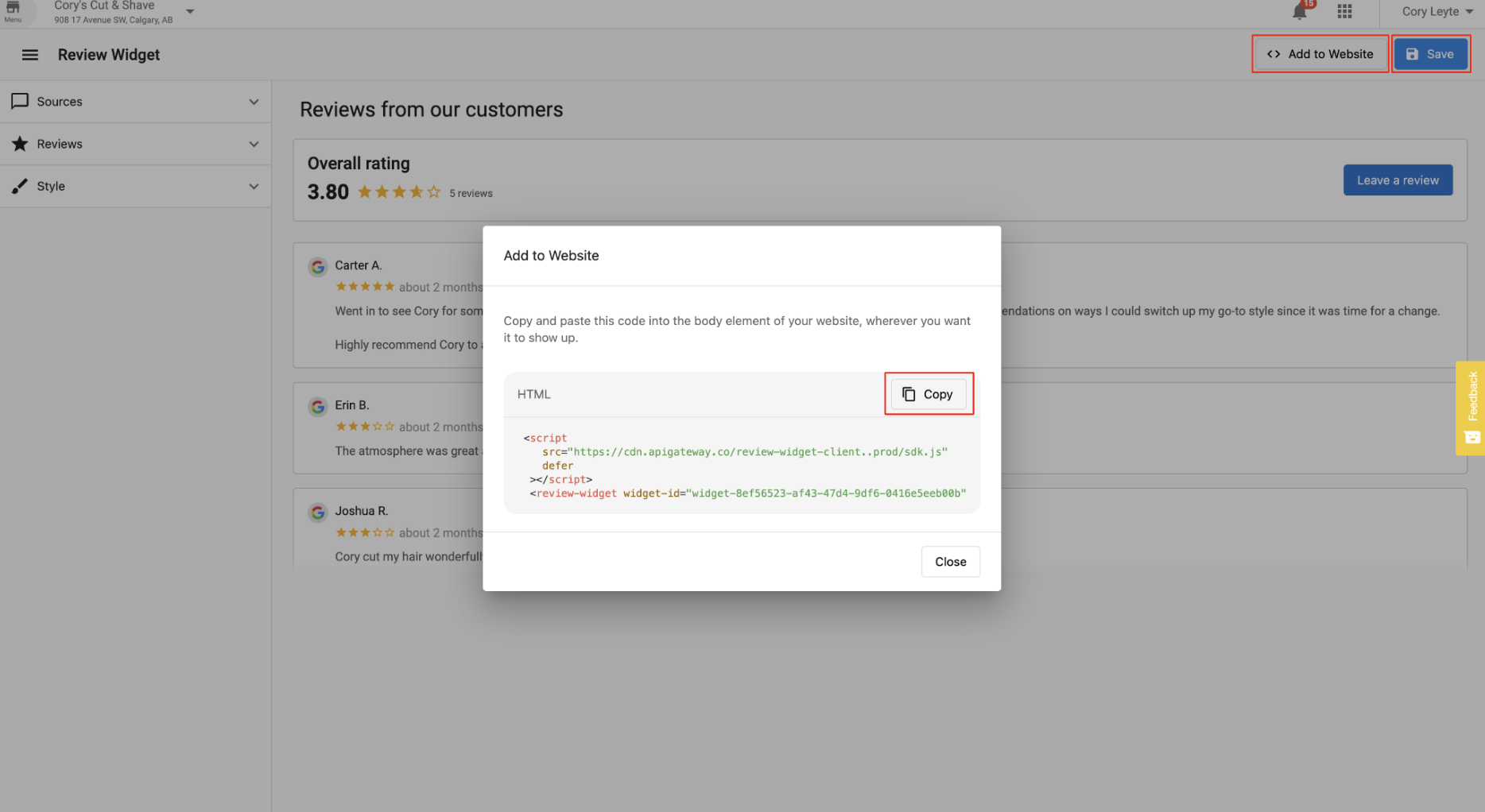 Review Widget Installation