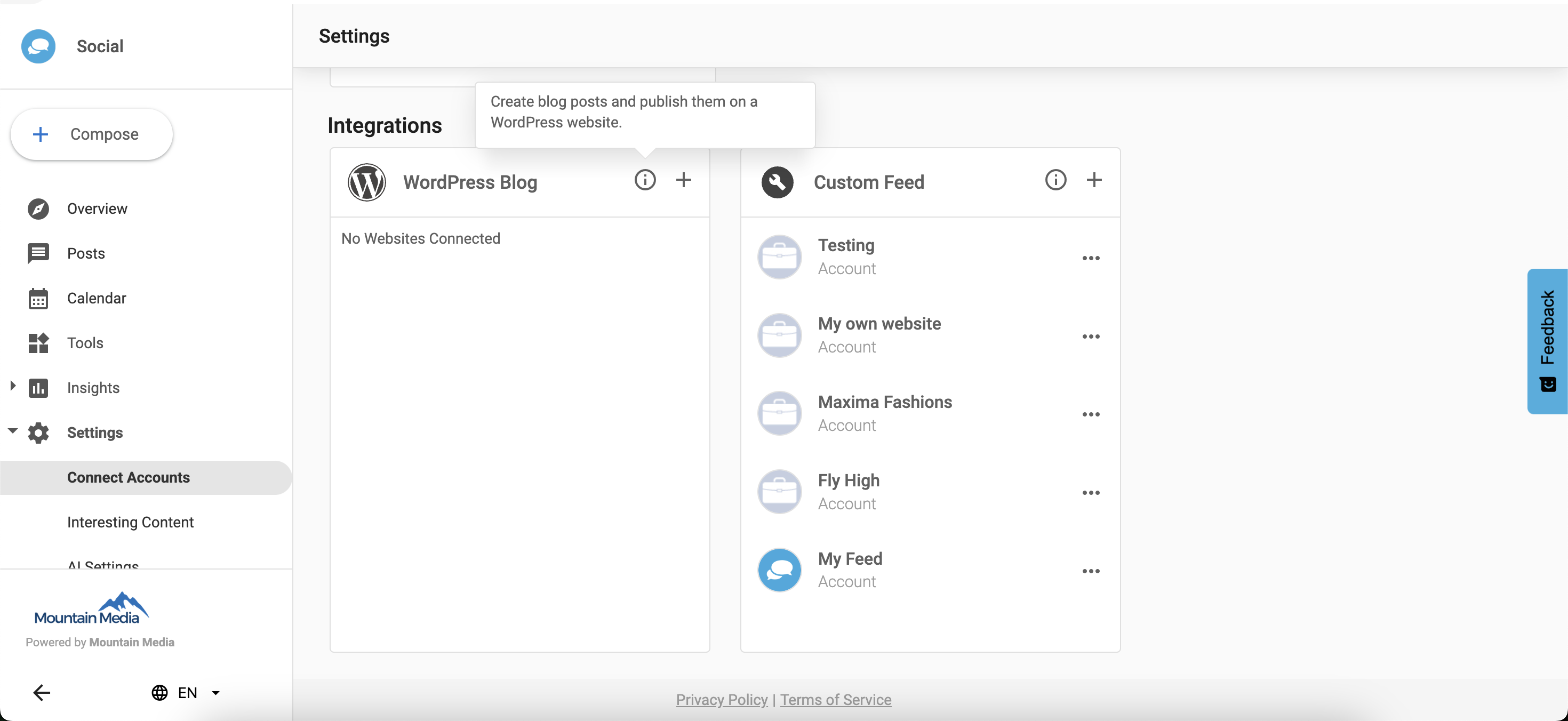 WordPress Connection Settings