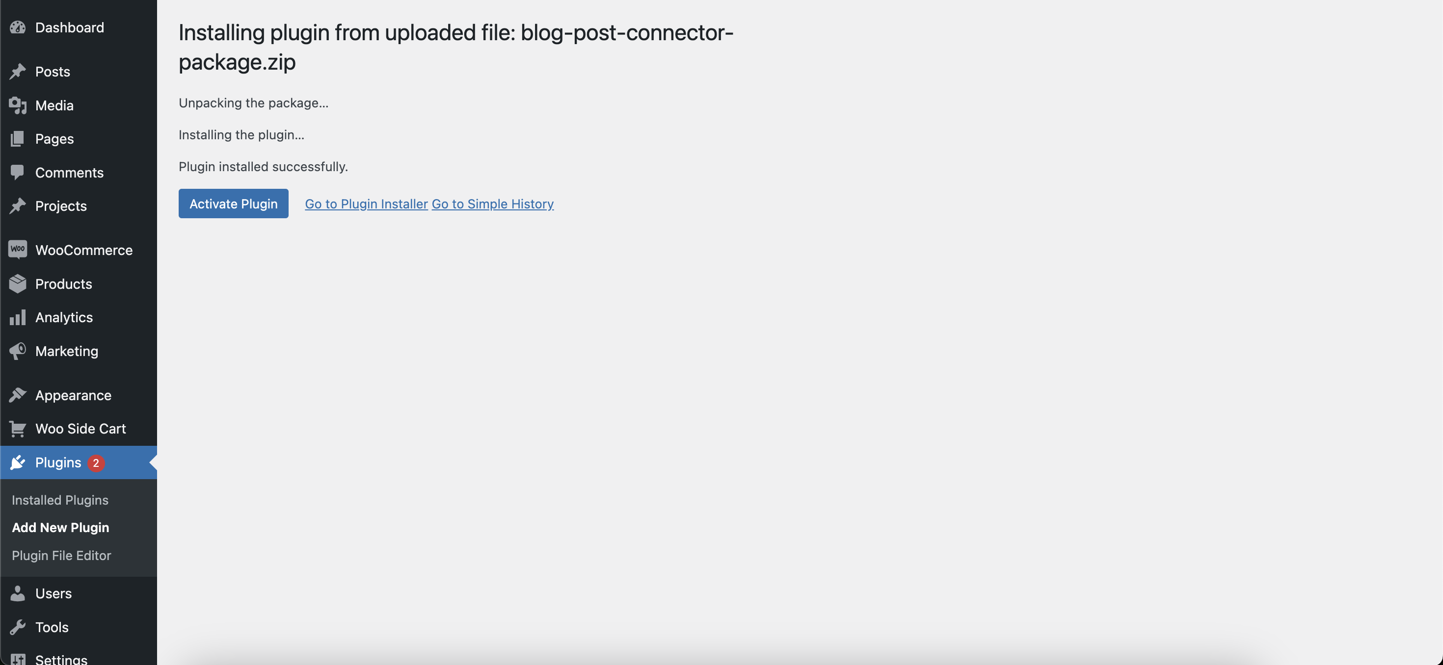 WordPress upload plugin page