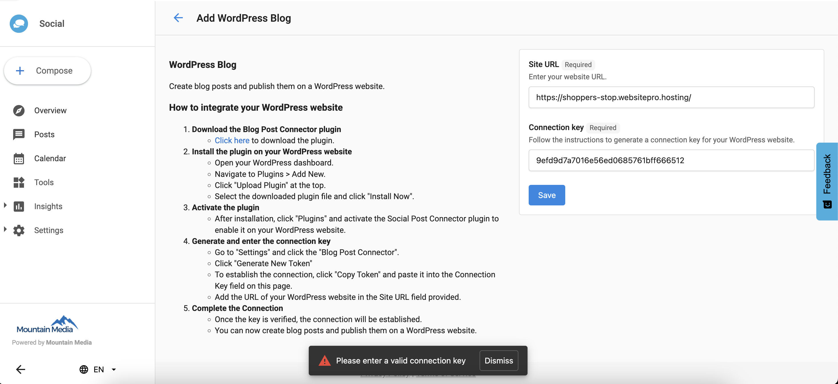 WordPress valid access token