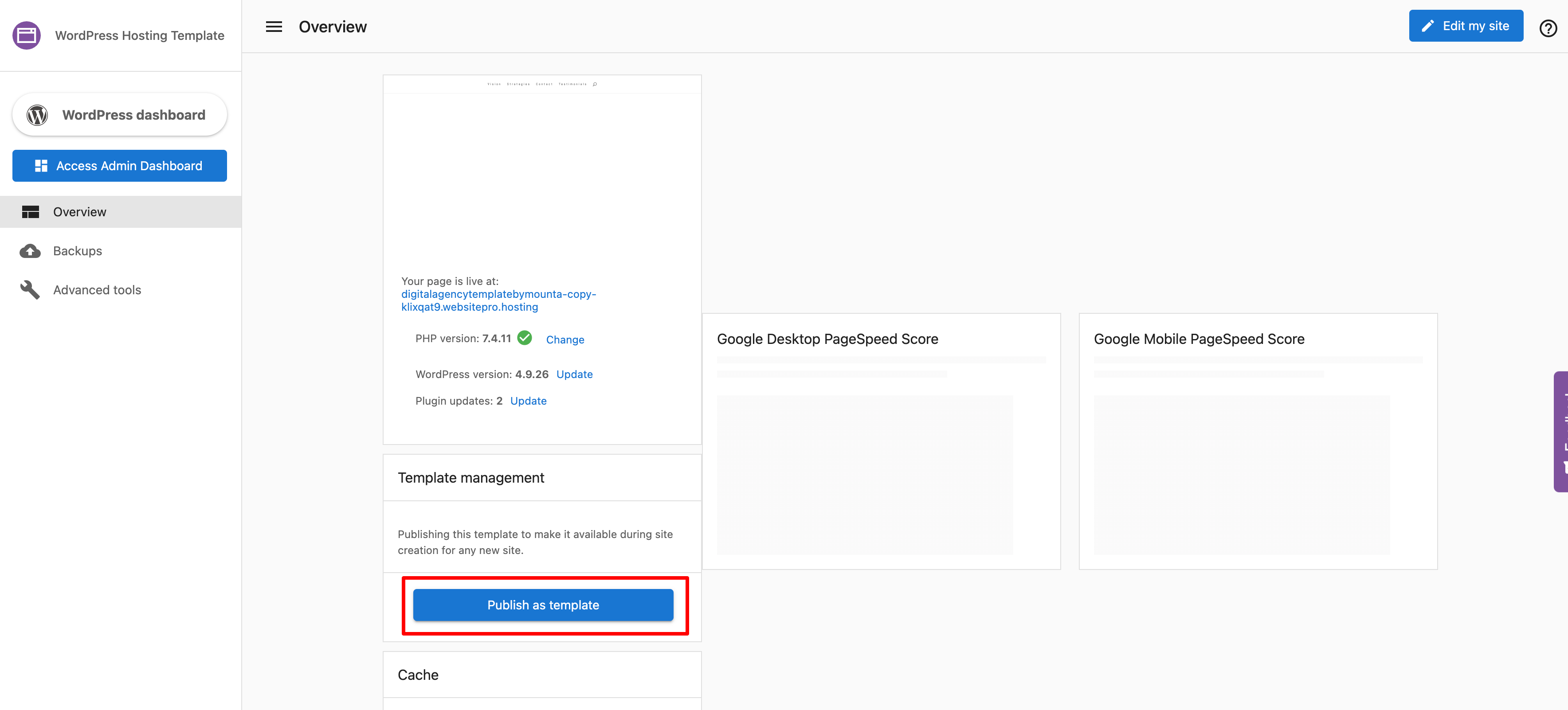 Publish as Template option