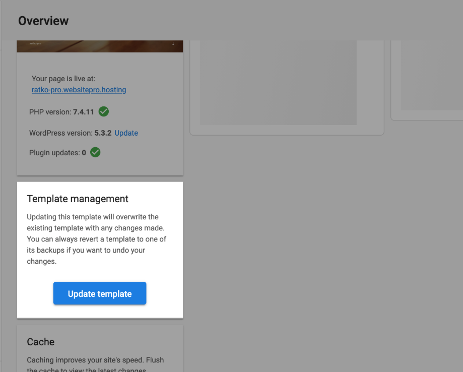 Update Template option in Template Management