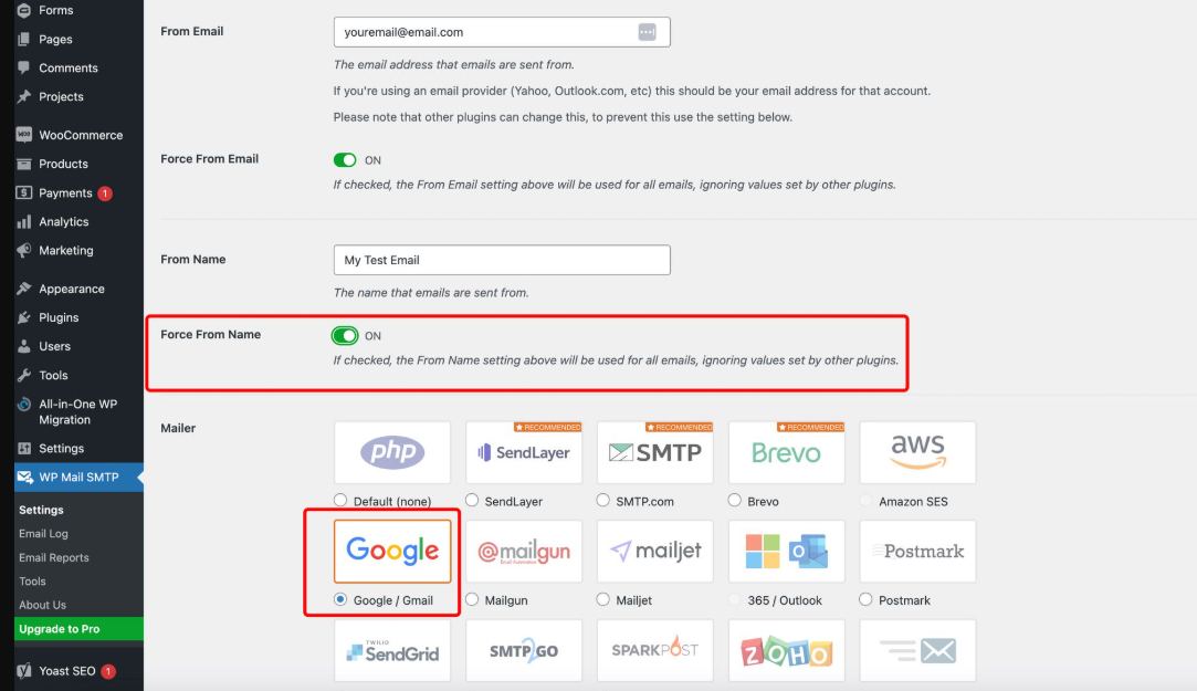 WP Mail SMTP Settings